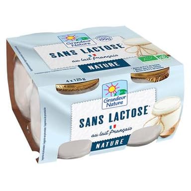 Grandeur nature Spécialité laitière nature sans lactose bio, 4x125g