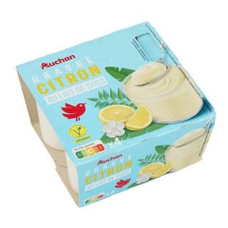 Auchan Yaourt végétal brassé au lait de coco saveur citron, 4x100g