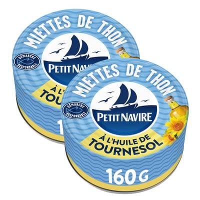 Petit Navire Miettes de thon à l'huile de tournesol, Lot de 2x160g