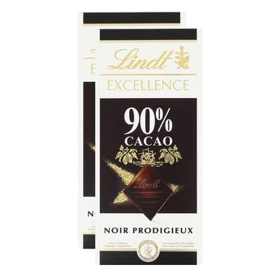 Lindt Chocolat Noir Excellence 90% Cacao, Lot de 2x100g