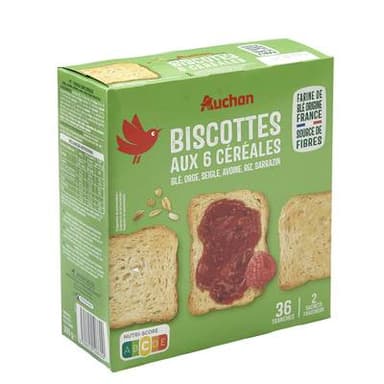 Auchan Biscottes aux 6 céréales sans huile de palme, 300g