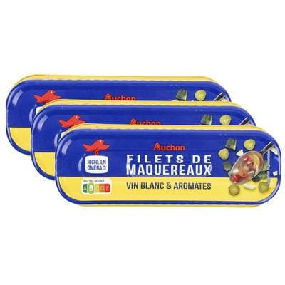 Auchan Filets de maquereaux au vin blanc et aromates, Lot de 3x176g