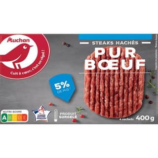 Auchan Steak haché pur boeuf 5%mg, 4x100g