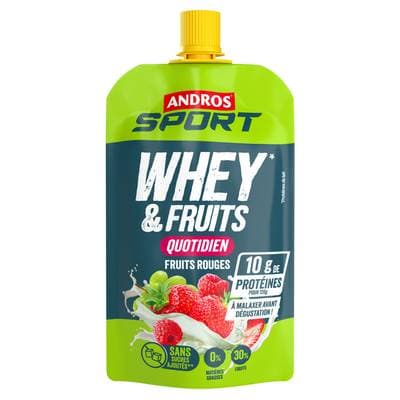 Andros Gourdes whey et fruit rouge proteinées, 120g
