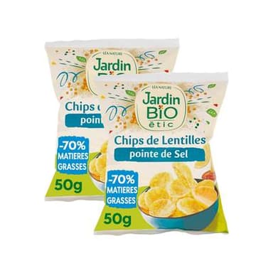 Jardin Bio Etic Chips de lentilles bio sans gluten, Lot de 2x50g