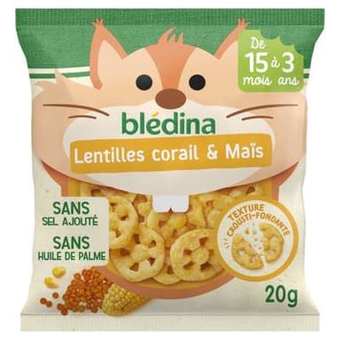 Blédina En-Cas Soufflés Lentilles Corail et Maïs Bébé Dès 15 mois, 20g