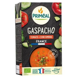 Priméal Gaspacho bio Tomate Concombre Origine France Soupe liquide en brique familiale, 1L