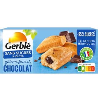 Gerblé Sans Sucres Ajoutés 5 Gateaux Fourrés au Chocolat Sans Sucres Ajoutés -95% de sucrs en moins, 150g