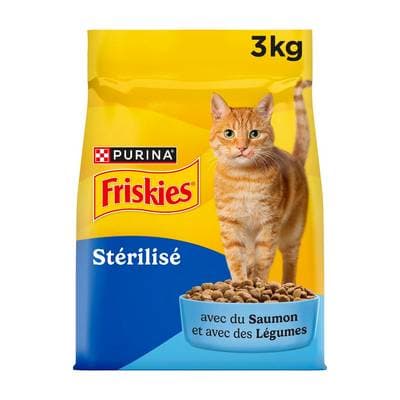 Purina - Friskies Croquettes au saumon et légumes pour chat adulte stérilisé, 3kg