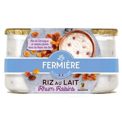 La Fermière Riz au lait, au rhum des îles et aux raisins, 2x160g