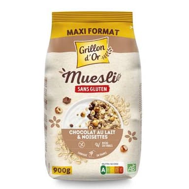 Grillon Or Muesli Chocolat Au Lait Noisettes Sans Gluten Bio, 900g