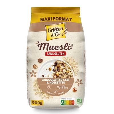 Grillon Or Muesli Chocolat Au Lait Noisettes Sans Gluten Bio, 900g