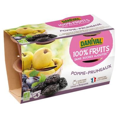 Danival Purée Pomme pruneaux bio , sans sucres ajoutés, 4x100g
