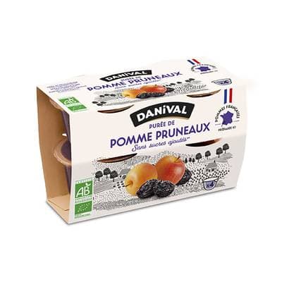 Danival Purée Pomme pruneaux bio , sans sucres ajoutés, 4x100g