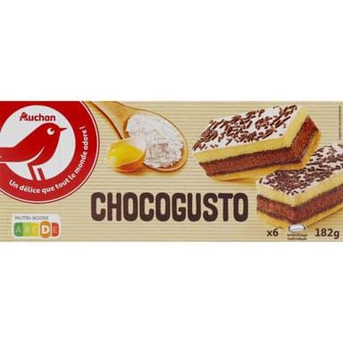 Auchan Chocogusto gâteaux génoise sachets individuels x6, 182g