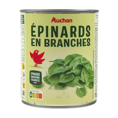 Auchan Epinards en branches en conserve, 530g