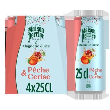 Maison Perrier Boisson Gazeuse Pêche Cerise, 4x25cl