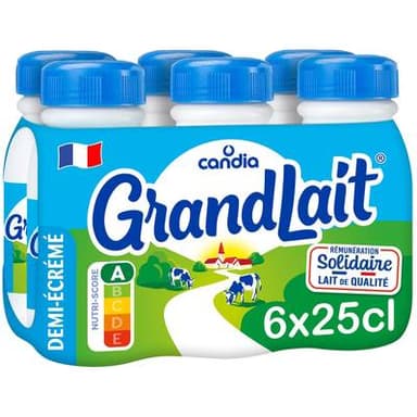Candia Lait 1/2 écrémé Grandlait, 6x25cl