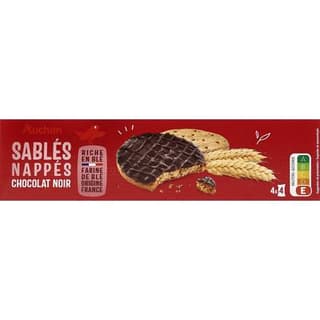 Auchan Biscuits sablés nappés de chocolat noir sachets fraîcheur, 195g