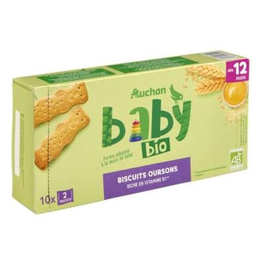 Auchan Baby Bio Biscuits bio Mon petit goûter Bébé dès 12 mois, 150g
