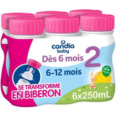 Candia Baby Lait bébé liquide 2ème âge 6-12 mois, 6x25cl