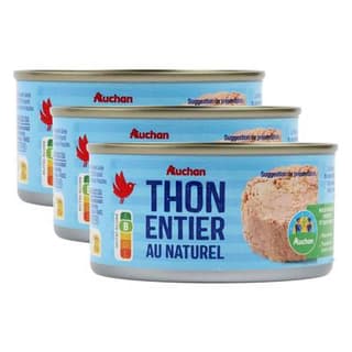 Auchan Thon listao entier au naturel, Lot de 3x140g