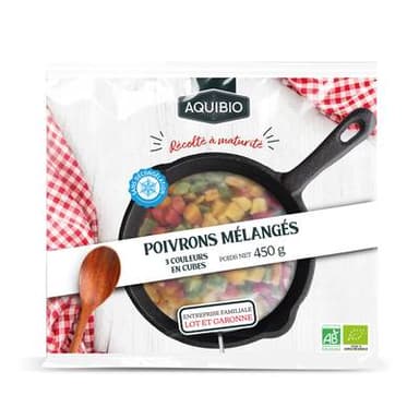 Aquibio Mélanges de poivrons bio découpés, 450g
