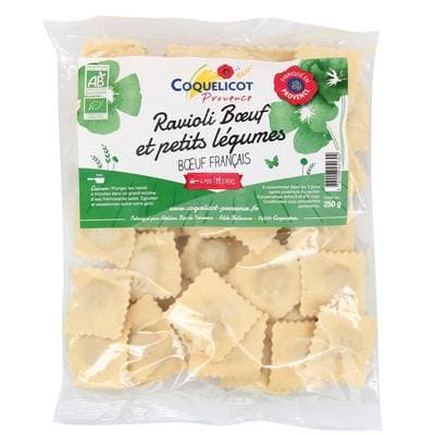 Coquelicot Provence Raviolis Frais au Boeuf et aux Petits Légumes Bio, 250g