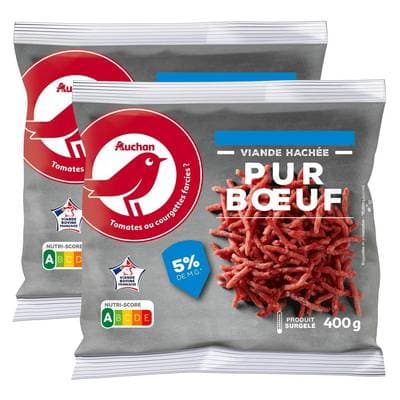 Auchan Viande hachée pur boeuf 5% mg, Lot de 2x400g
