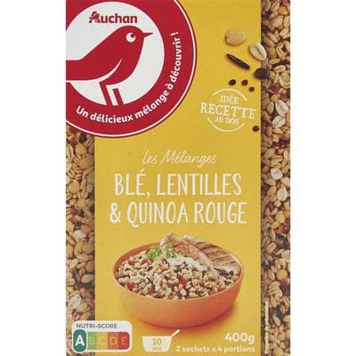 Auchan Mélange blé lentilles quinoa rouge prêt en 10 min, 2x200g