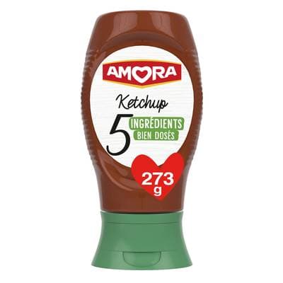 Amora Ketchup Nature 5 ingrédients en Flacon Souple Squeeze Top Down, 273g