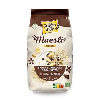 Grillon Or Muesli Banane Chocolat Cacahuetes Proteine Bio, 500g