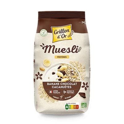 Grillon Or Muesli Banane Chocolat Cacahuetes Protéines Bio, 500g