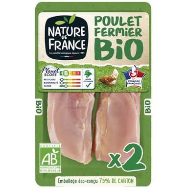 Nature De France Escalopes Fines de Poulet Fermier Bio, 2x100g