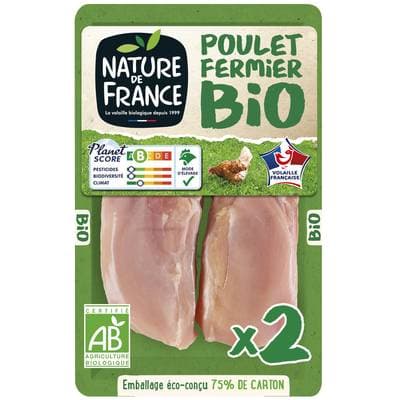Nature De France Escalopes Fines de Poulet Fermier Bio, 2x100g