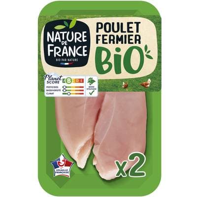 Nature De France Escalopes Fines de Poulet Fermier Bio, 2x100g