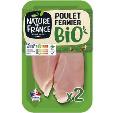 Nature De France Escalopes Fines de Poulet Fermier Bio, 2x100g