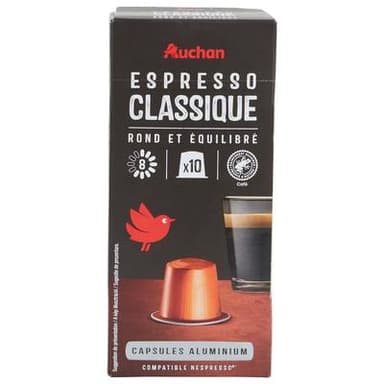 Auchan Capsules de café Espresso classico, 10 capsules