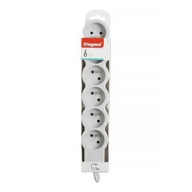 Legrand Rallonge multiprise extra-plate 6 prises 2P+T  blanc et gris clair, 1,5  m