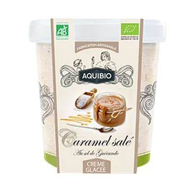 Aquibio Crème glacée Caramel Beurre salé au sel de Guérande artisanale bio, 300g