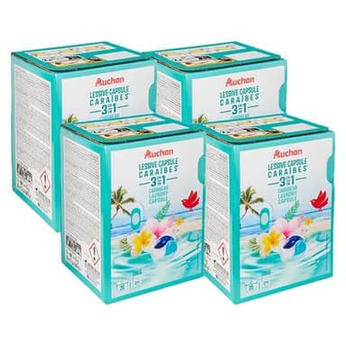 Auchan Lessive capsules 3en1 caraibes, Lot de 4x20 capsules