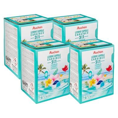 Auchan Lessive capsules 3en1 caraibes, Lot de 4x20 capsules