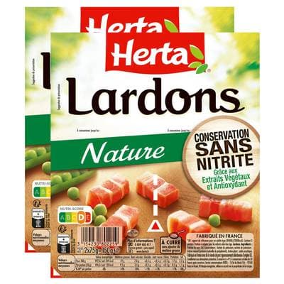 Herta Lardons Nature Conservation Sans Nitrite, Lot de 2x150g