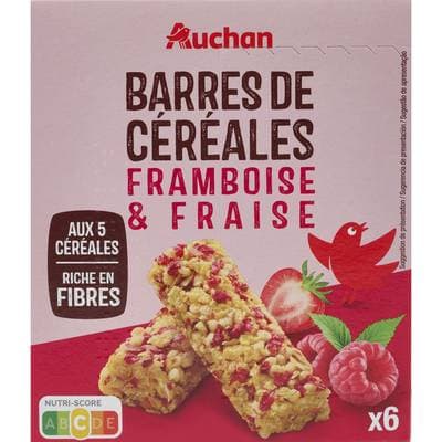 Auchan Barres de céréales à la framboise et à la fraise, 6  barres
