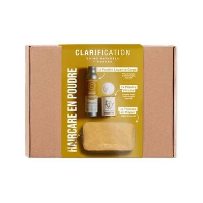 Clarification Coffret Haircare en poudre, Shampoing, Shampoing Sec et Trousse, 3 pièces