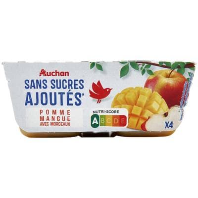 Auchan Pomme mangue sans sucres ajoutés, 4x100g