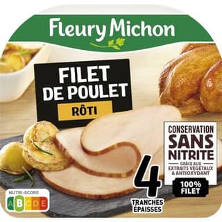 Fleury Michon Filet de Poulet Rôti Conservation sans Nitrites, 4 tranches - 116g