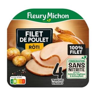 Fleury Michon Filet de Poulet Rôti Conservation sans Nitrites, 4 tranches - 116g