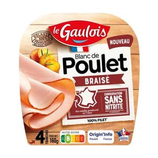Le Gaulois Blanc de Poulet Braisé 100% Filet Sans Nitrite, 4 tranches - 160g