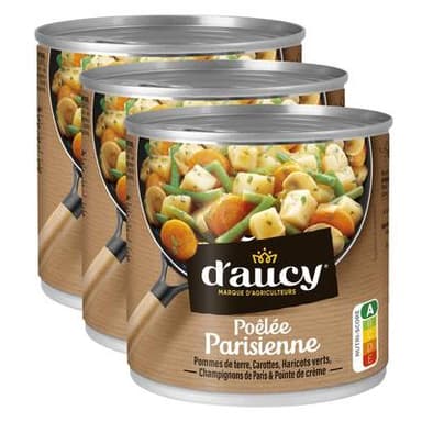 D'aucy Poêlée Parisienne- Pommes de Terre, Carottes, Haricots Verts, Champingons de Paris, Lot de 3x290g